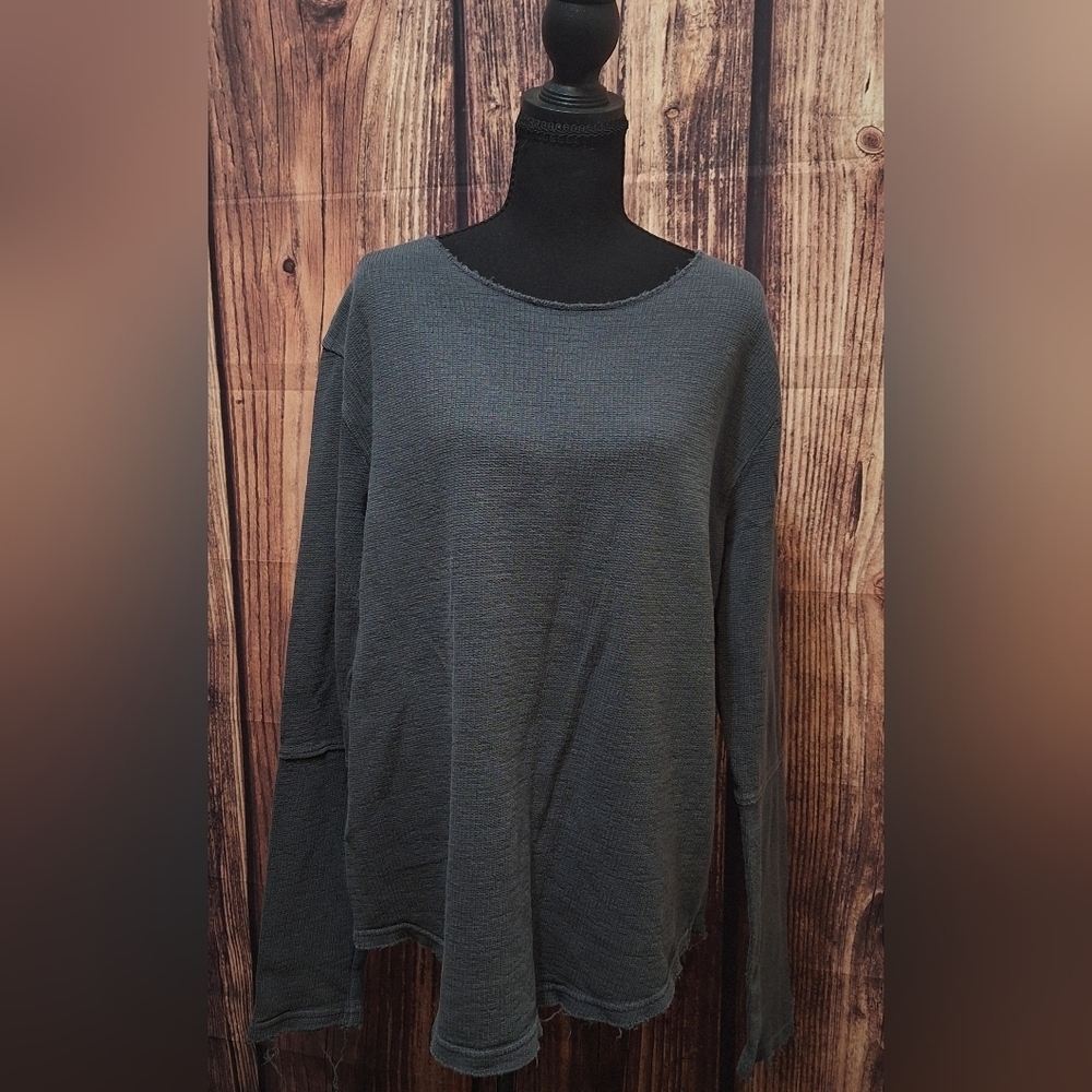 YoungLA Charcoal Thermal Distressed Long Sleeve Casual Top Womens Size Medium!